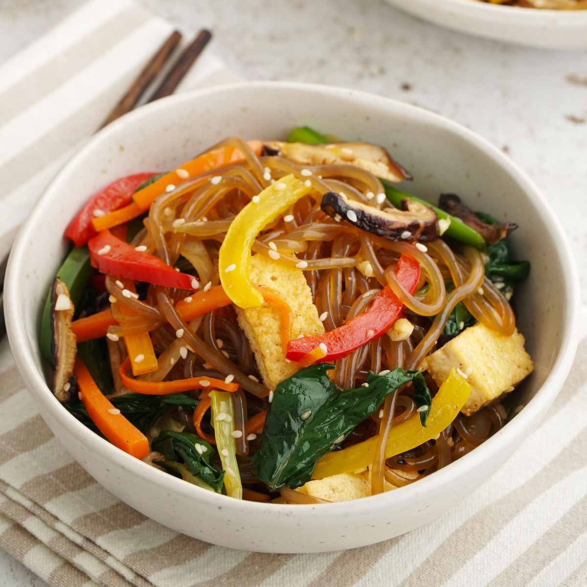 Vegan Japchae ( Korean Glass Noodles Stir Fry )