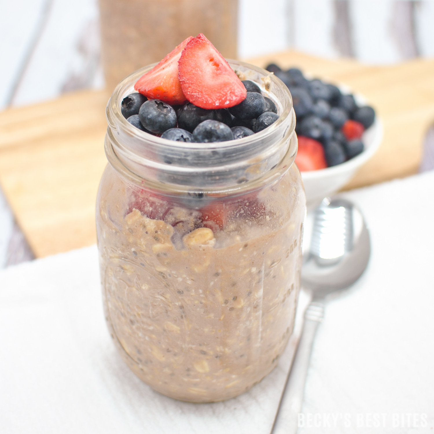 Berry Chocolate Protein Overnight Oats | Becky's Best Bites