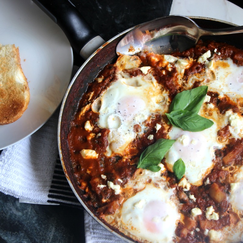 Baked eggs in rich tomato sauce
