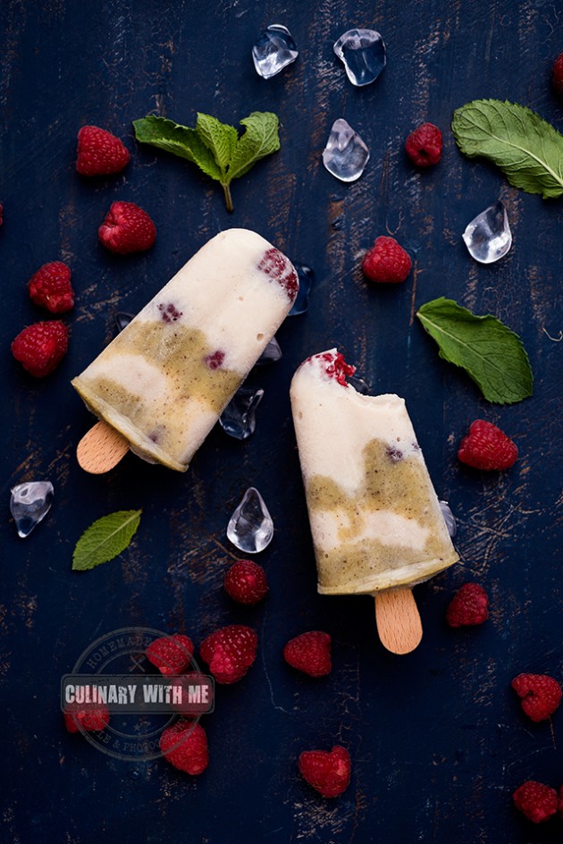 Vegan ice cream with raspberries