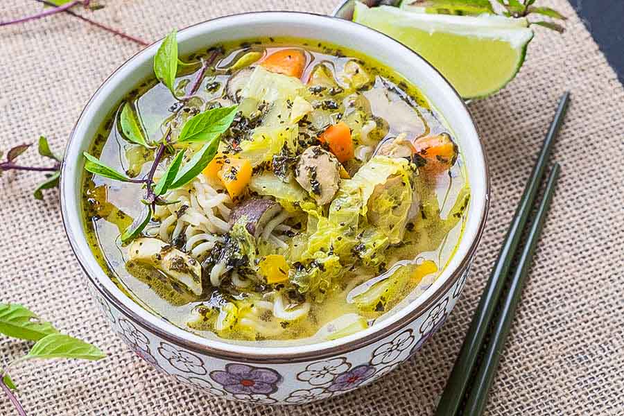 Basil and Lime Chicken Ramen Soup