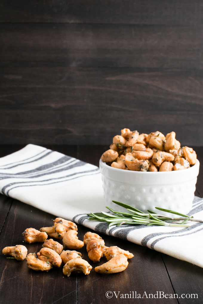 Sweet and Spicy Maple Roasted Rosemary Cashews