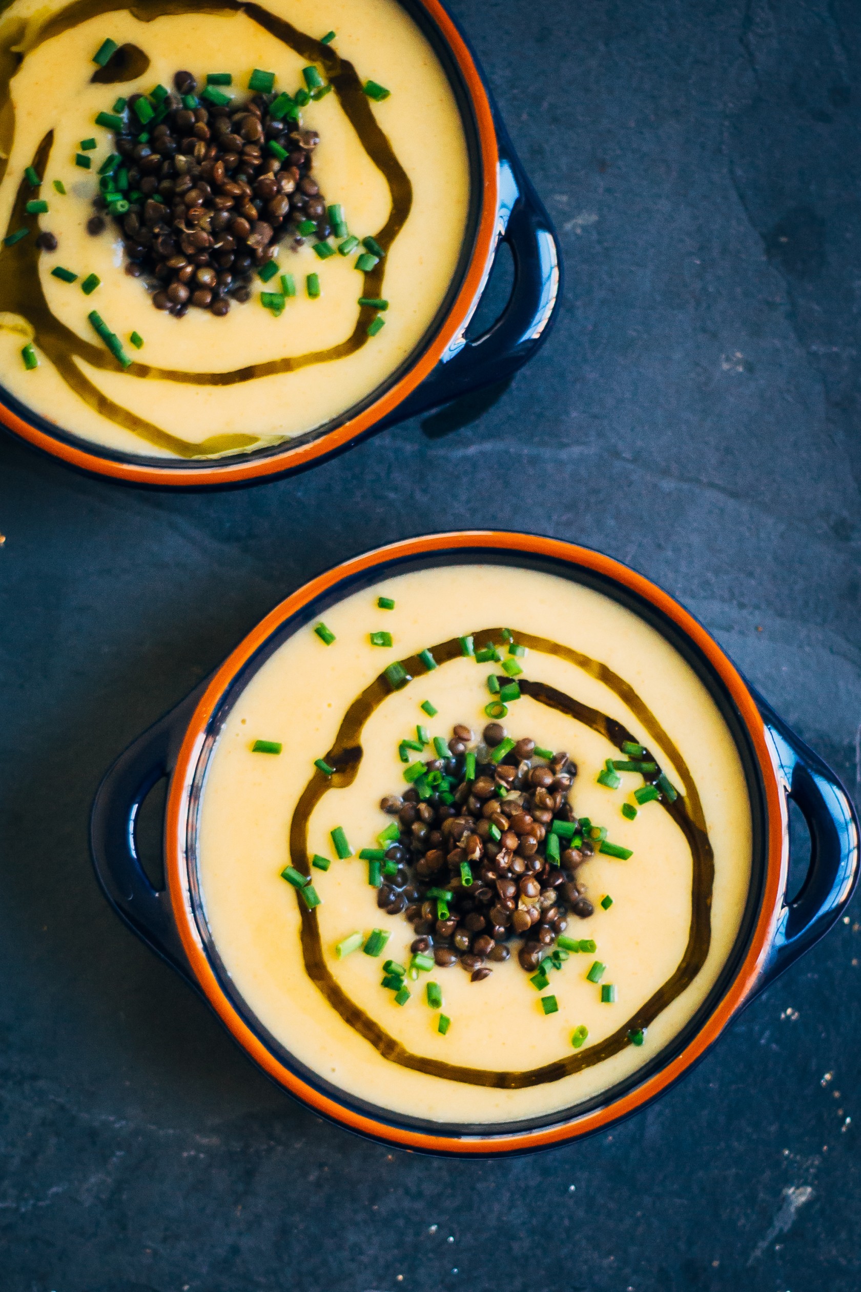 Creamy Autumn Beer Soup w/ Black Lentils + Chives | Well and Full