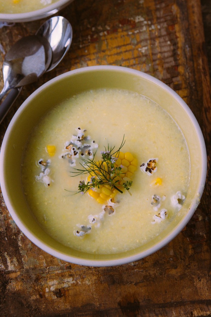 Chilled Corn Soup with Popcorn