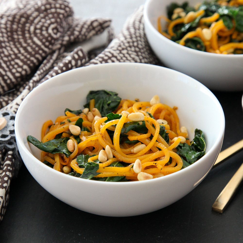 Butternut squash noodles with brown butter and kale