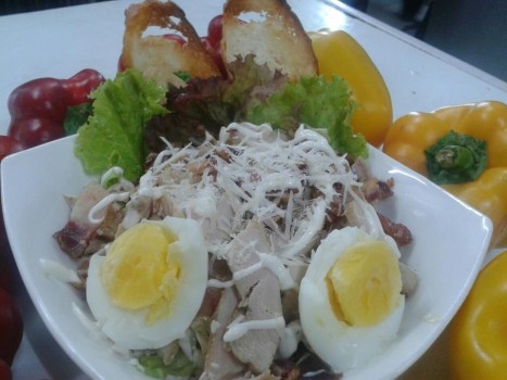 Chicken & Bacon Salad with boil egg and Caesar Dressing"