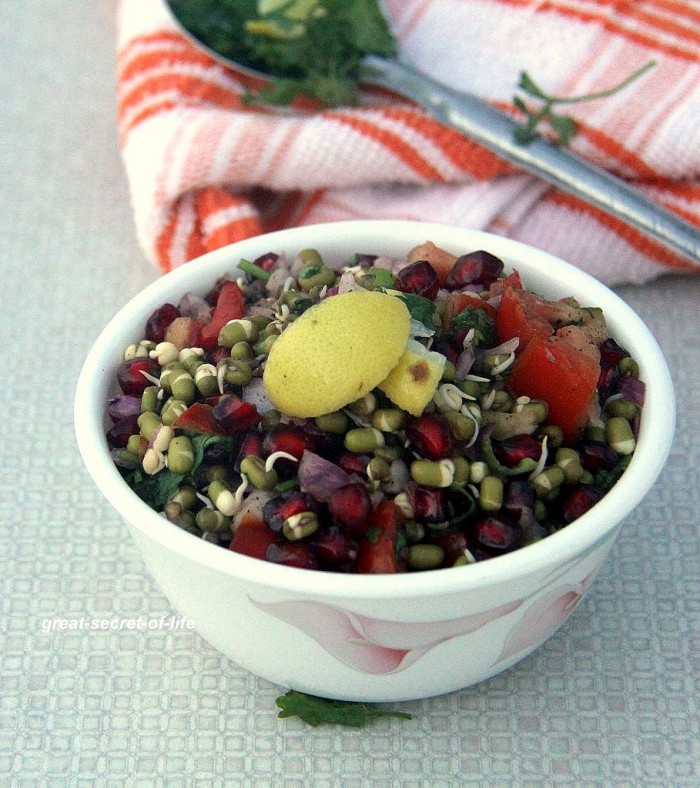Green Gram Dal Sprouts salad Recipe with Pomegranate Seeds