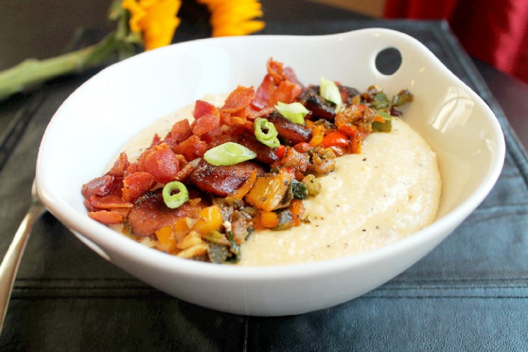 Smothered Grits with Jalapeno Sausage and Bacon