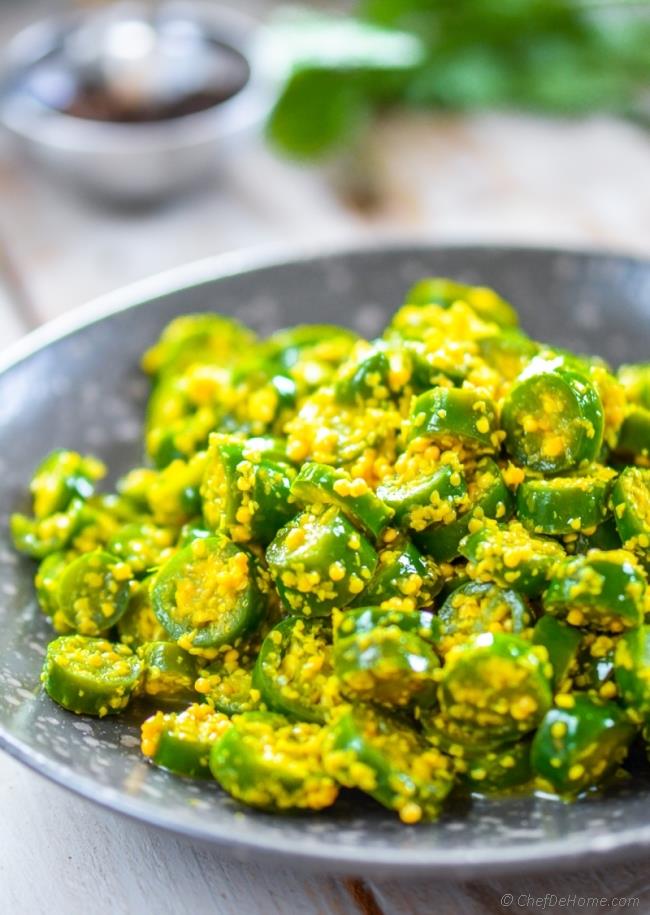 Green Chilli Pickle with Mustard | Hari Mirch Ka Achaar