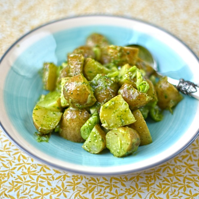 new potato salad with rocket lemon and mint pesto