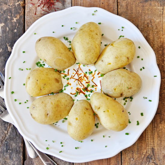 Saffron Infused Baby Potatoes with Cream Sauce