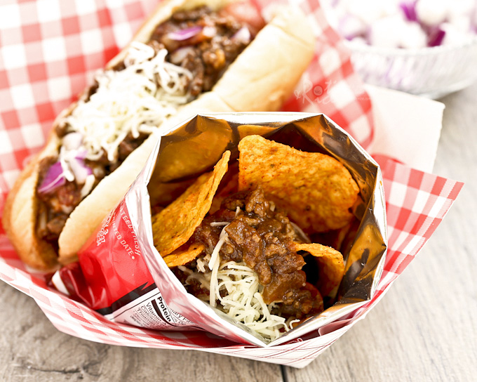 Slow Cooker Chili Dogs and Chili Corn Chips