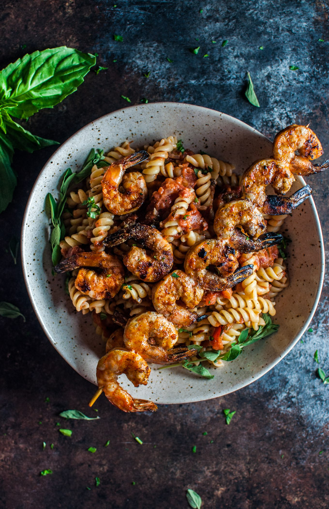 Spicy Pasta with Grilled Shrimp