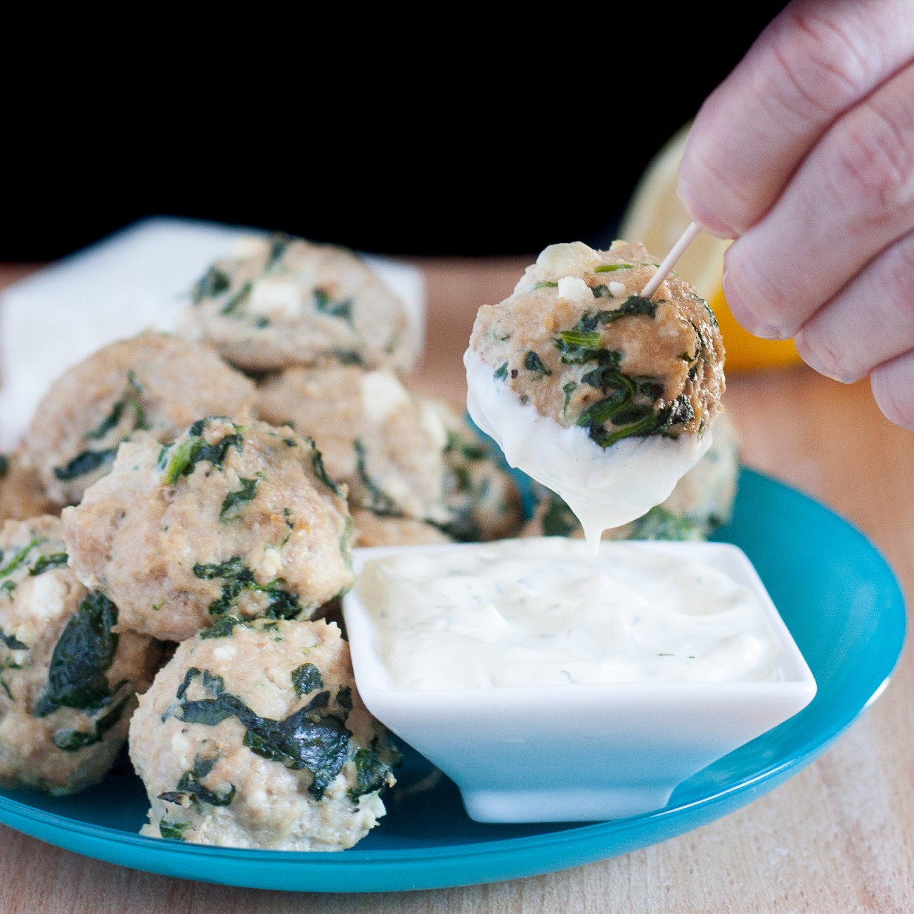 Turkey Feta Spinach Meatballs {Gluten Free}