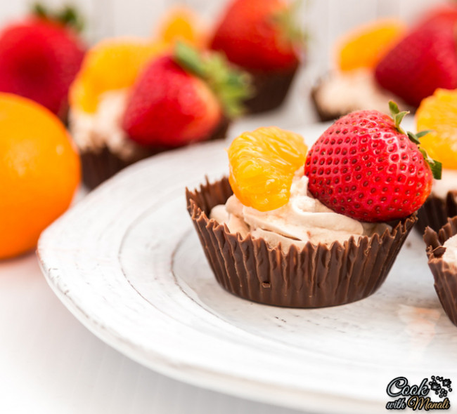 Chocolate Cups With Whipped Cream  Fruits