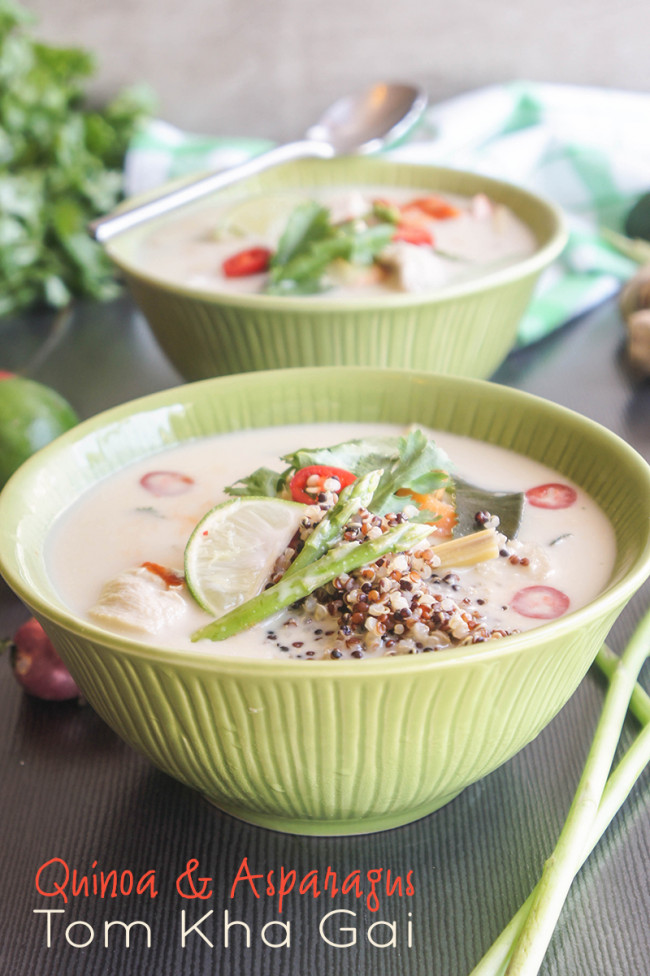 quinoa asparagus tom kha gai - thai coconut milk soup