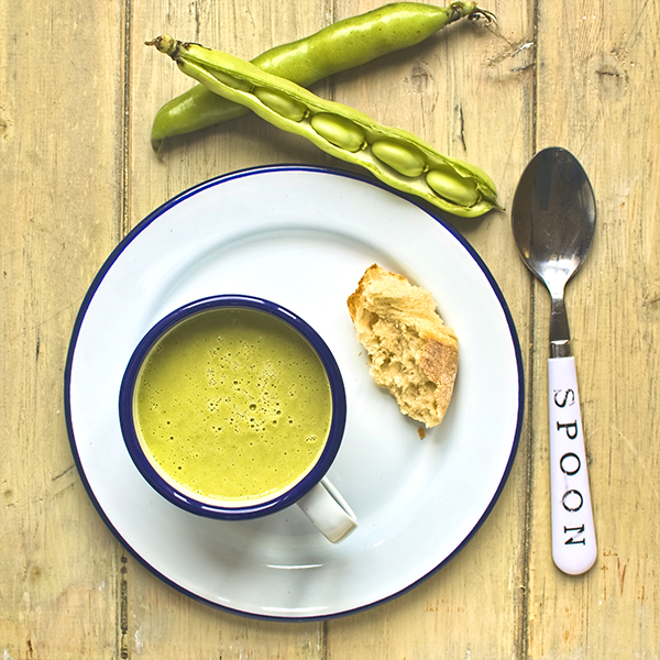 broad bean spring onion and oregano soup
