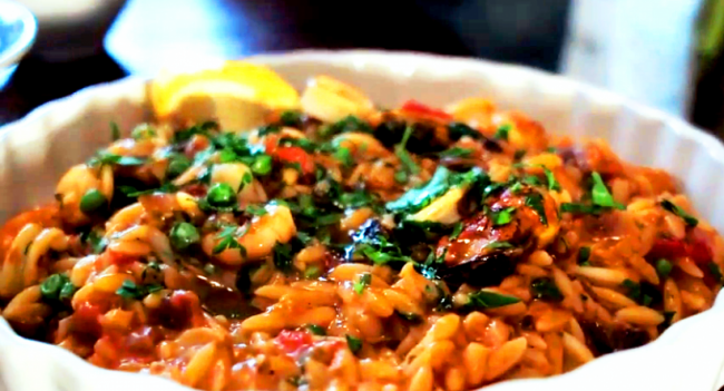 GREEK SEAFOOD PAELLA WITH ORZO PASTA AND A SECRET GREEK INGREDIENT