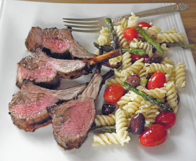 Grilled Rack of Lamb with Raw Vegetable Pasta Salad