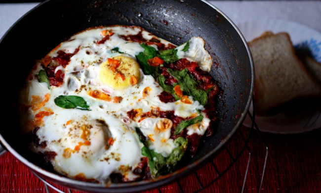 Shakshuka..with Spinach and Cheese 