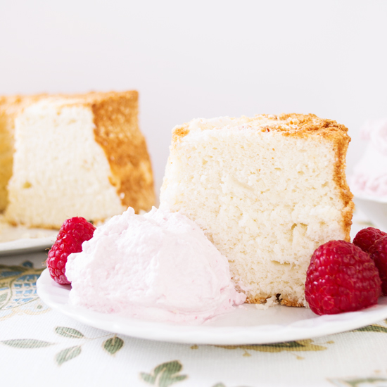 Angel Food Cake with Raspberry Whipped Cream