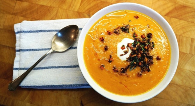 GREEK CARROT SOUP WITH BURNT CARROT AND CUMIN TOPPING
