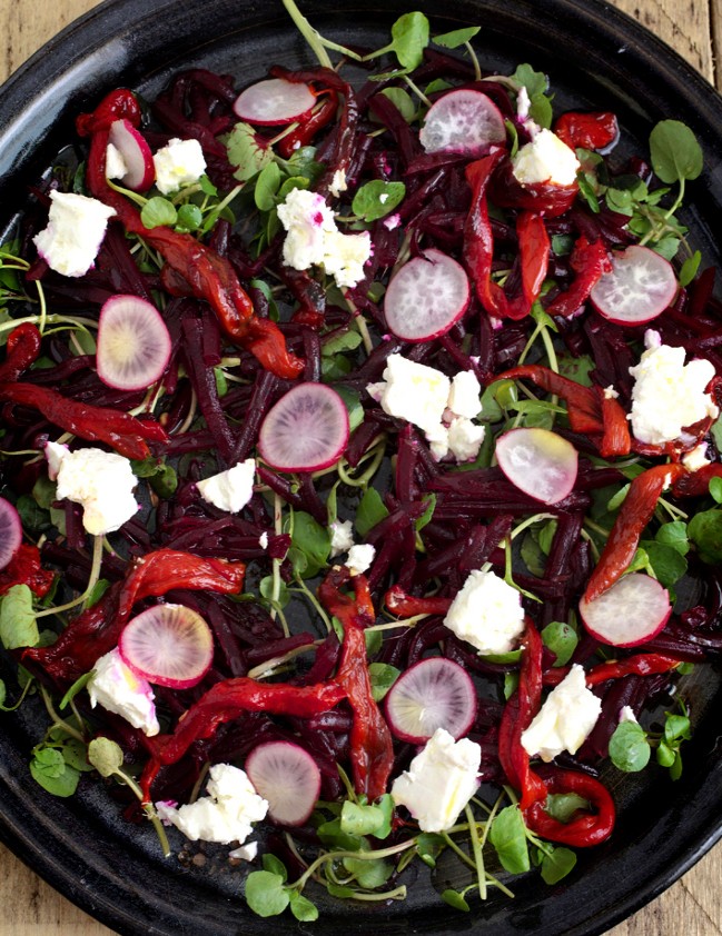 Roasted Pepper Watercress and Feta Salad