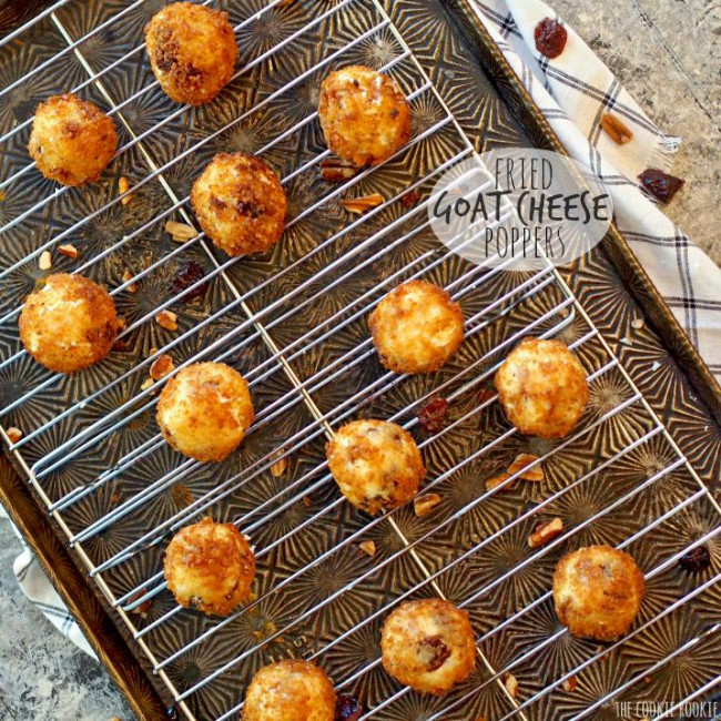CHERRY PECAN FRIED GOAT CHEESE POPPERS