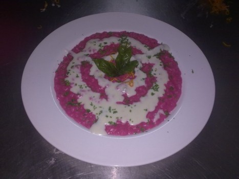 Beet Root Risotto with Gorgonzola cheese sauce