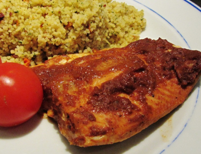 Salmon Marinated in Ketchup and Indian Spices