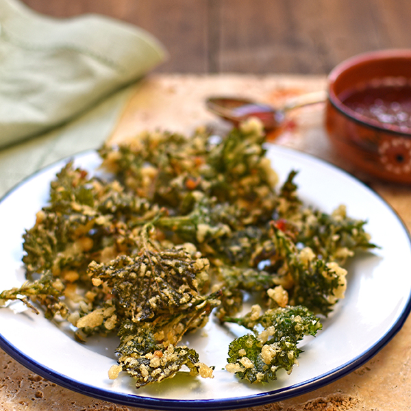nettle top fritters with chilli dipping sauce