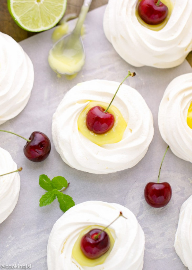 Meringue Nests With Lime Curd And Cherries