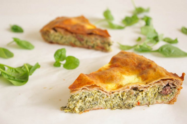 Greek Courgette  Spinach and Olive Pie With Whole Wheat Filo Pastry