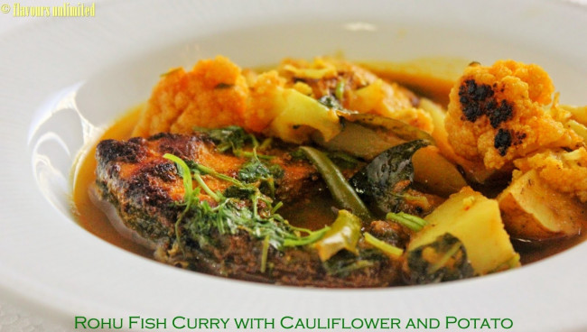 rohu fish curry with cauliflower and potato