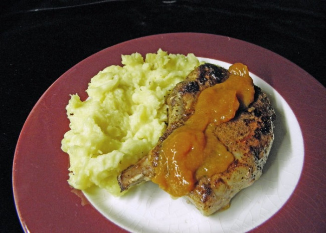 Pork Chops With Marsala Apricot Sauce and Mashed French Potatoes