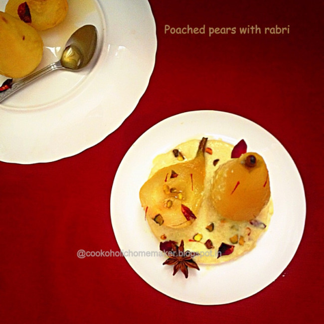 Poached pears with kesari rabri