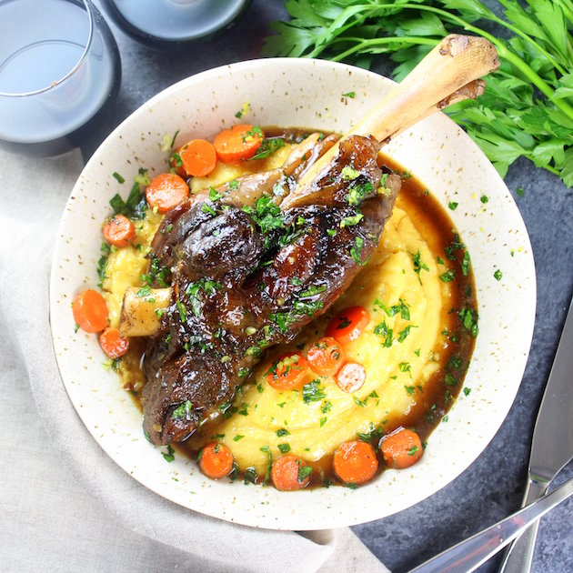 Slow Cooked Lamb Shanks With Polenta