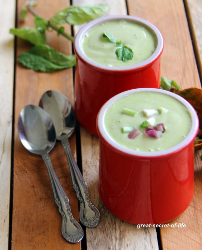 Chilled Avocado Cucumber and mint soup  