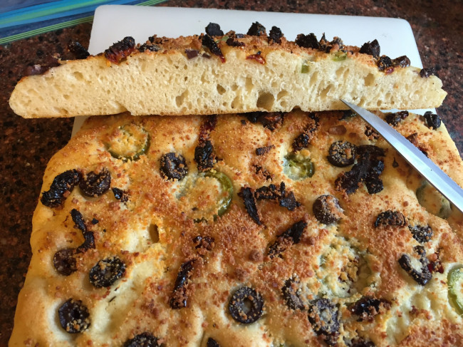 Focaccia with Jalapenos and Black Olives