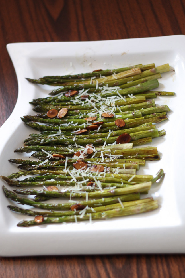 roasted asparagus with toasted almonds and parmesan