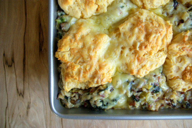 Quinoa and Wild Rice Casserole with Kale Leeks and Gruyère Biscuit Crust