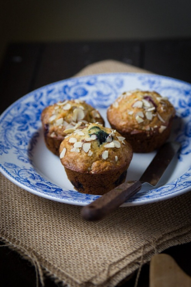 Banana Blueberry Muffins with Crushed Almonds