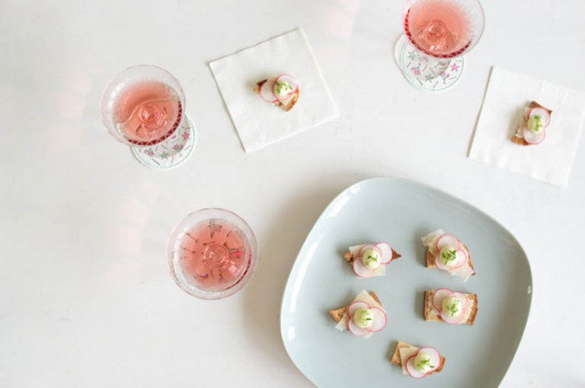 Spring Canapes with Parmesan Radish and Asparagus Cream
