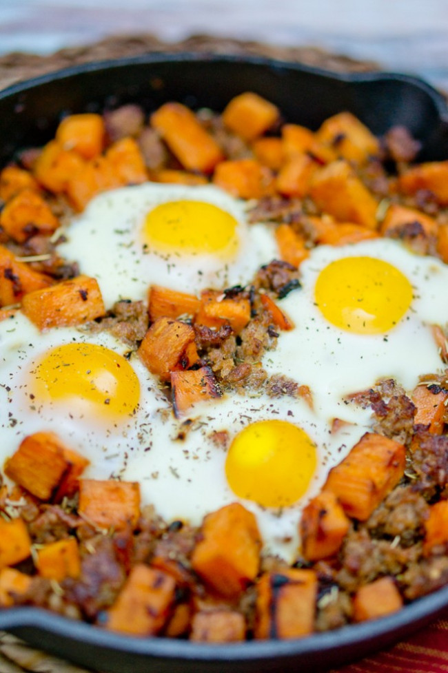 Sweet Potato Hash with Sausage and Eggs