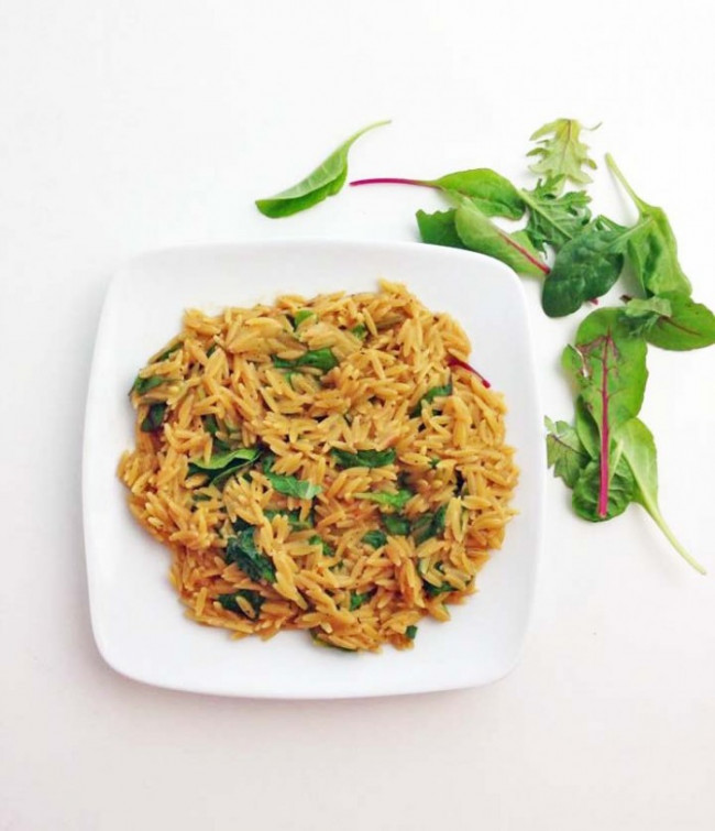 Creamy Orzo with Greens