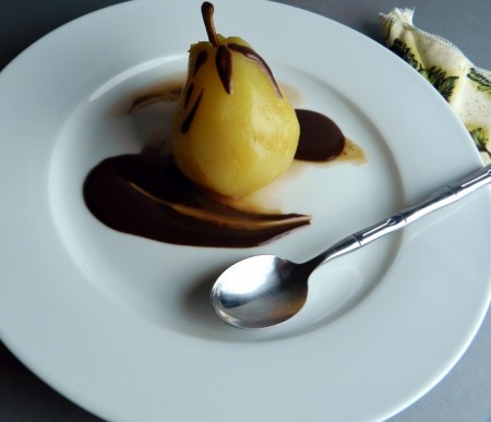 Poached Pears with Chocolate Espresso Sauce