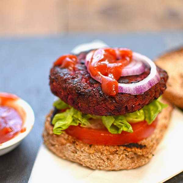 beetroot chickpea and bean burgers
