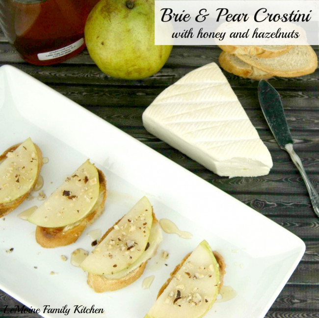 Brie & Pear Crostini with Honey and Hazelnuts