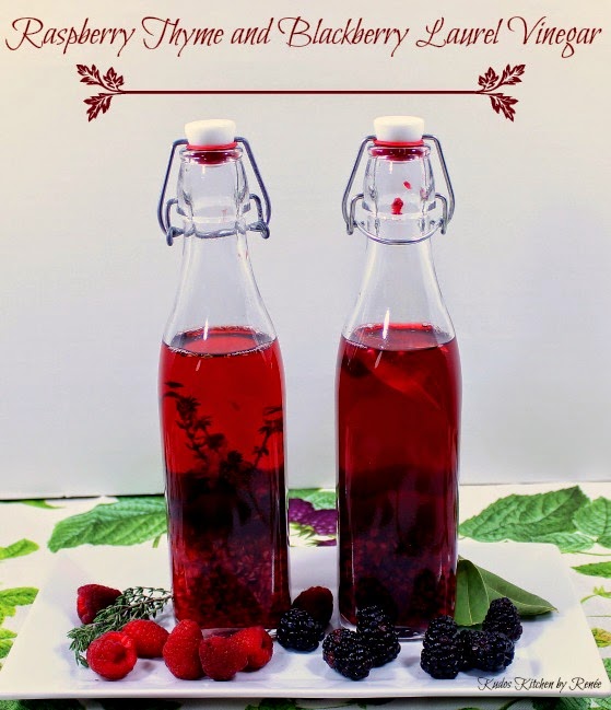 Homemade Raspberry Thyme Vinegar and Blackberry Laurel Vinegar