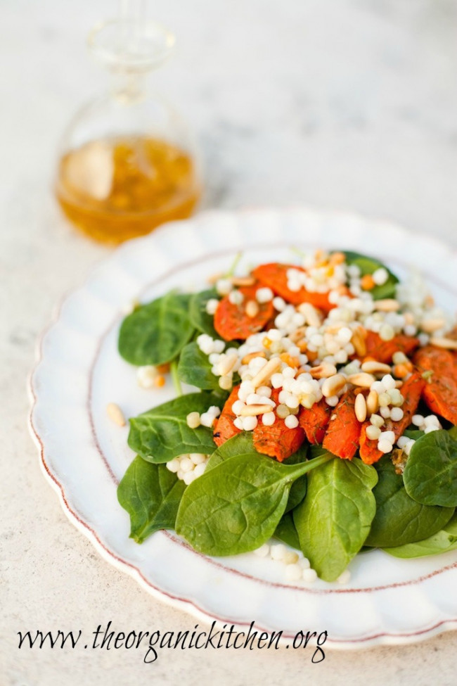Baby Spinach Salad With Roasted Carrots And Israeli Couscous